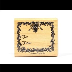 TO & FROM Pinecone Christmas Wreath Wood Mounted Rubber Stampin' Up VINTAGE HTF